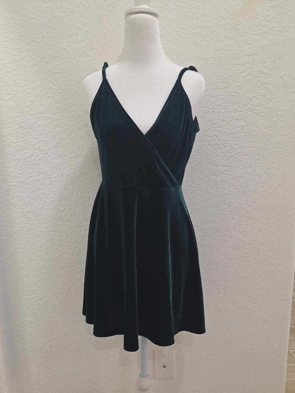 Source Unknown Emerald Velvet Wrap-Front Mini Dress